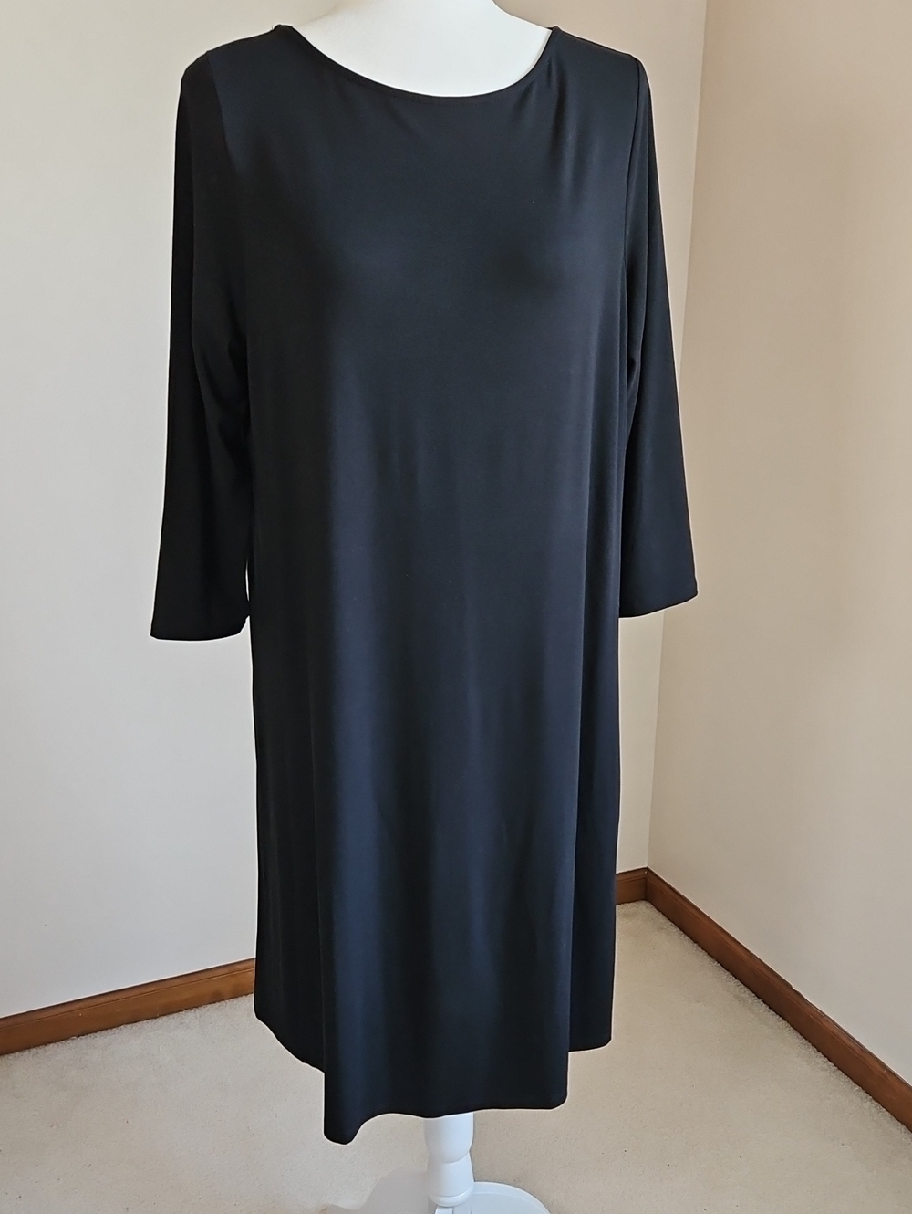 J Jill Wearever M Black 3/4 Sleeve Dress  Packable Travel Stretch Minimalist NEW